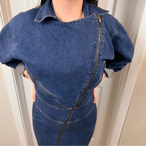 Vintage 90s Y2K Denim Zipper Motorcycle Dress - Picture 12 of 15